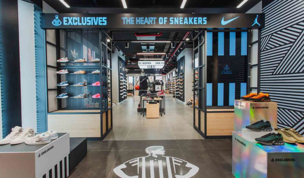 Foot Locker India first store interior at Nexus Select Citywalk Saket New Delhi with Exclusives wall