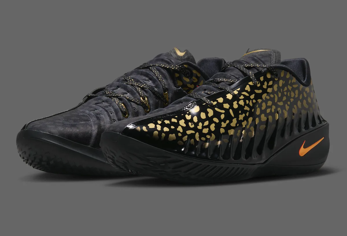 Victor Wembanyama Nike GT Cut 4 Gold Panther IU1960-001 metallic gold safari print close-up