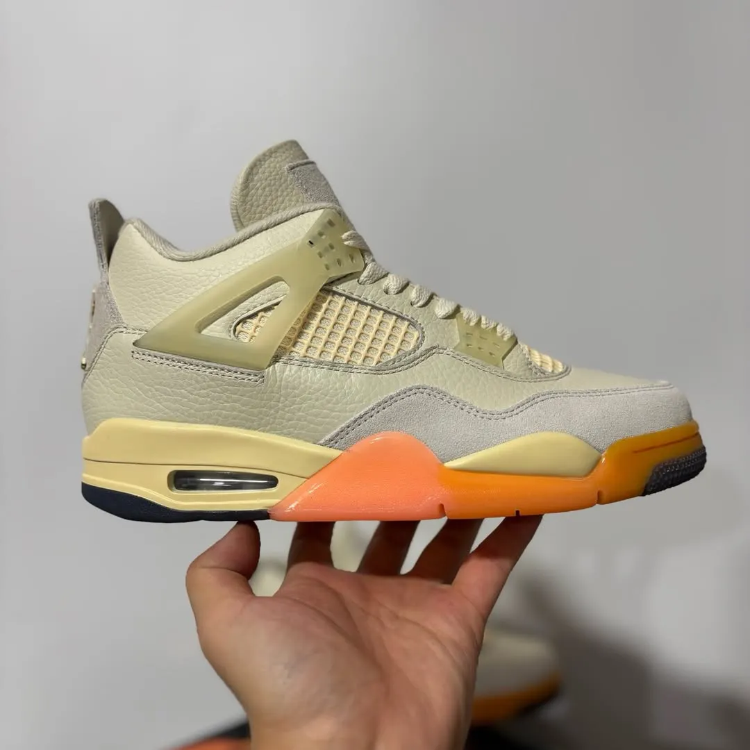 Air Jordan 4 Birds of Paradise HV0823-101 lateral view showing Coconut Milk leather upper and tropical outsole
