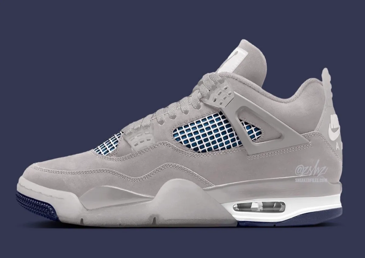Air Jordan 4 Georgetown 2027 FV5029-004 Pewter Grey nubuck upper with College Navy netting detail