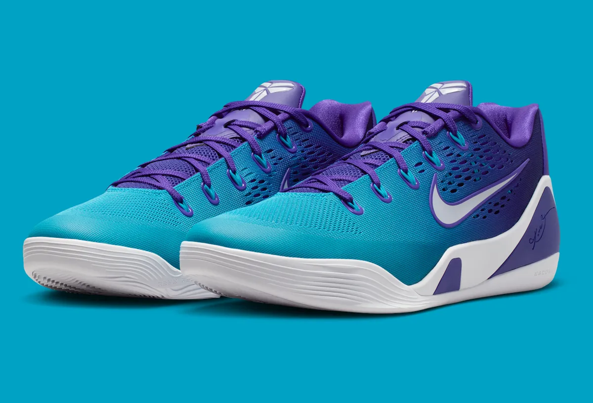Nike Kobe 9 Elite Low EM Protro Draft Day IM6119-500 Fierce Purple and Blue Lagoon colourway lateral view