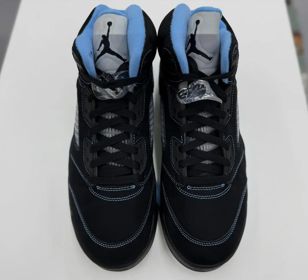Air Jordan 5 Black University Blue 2026 icy translucent outsole with University Blue tint