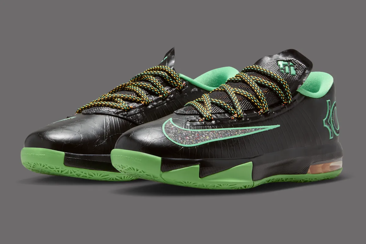 Nike KD 6 Night Vision 2026 Grade School colorway, same infrared pixel pattern on the Swoosh
