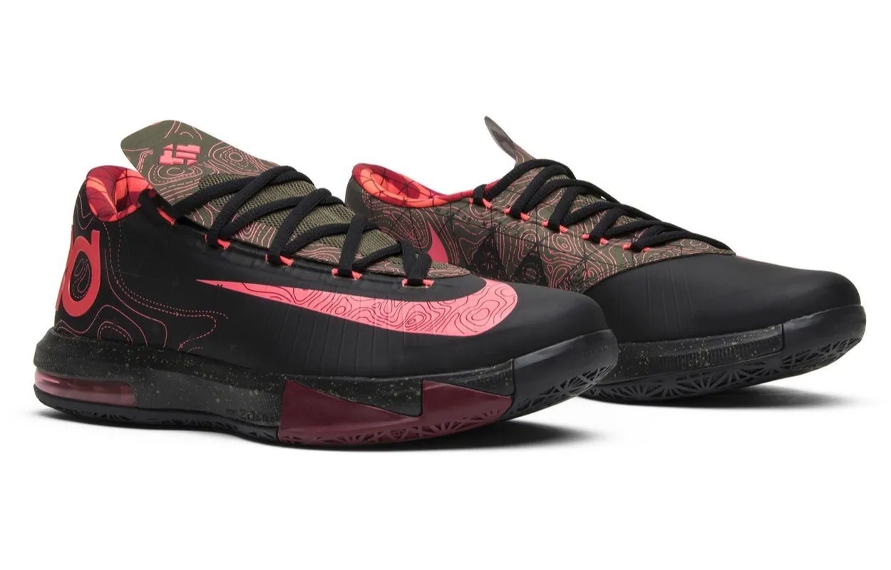 Nike KD 6 Meteorology 2026 IM4409-001 lateral view showing radar-inspired graphic upper in Black and Atomic Red
