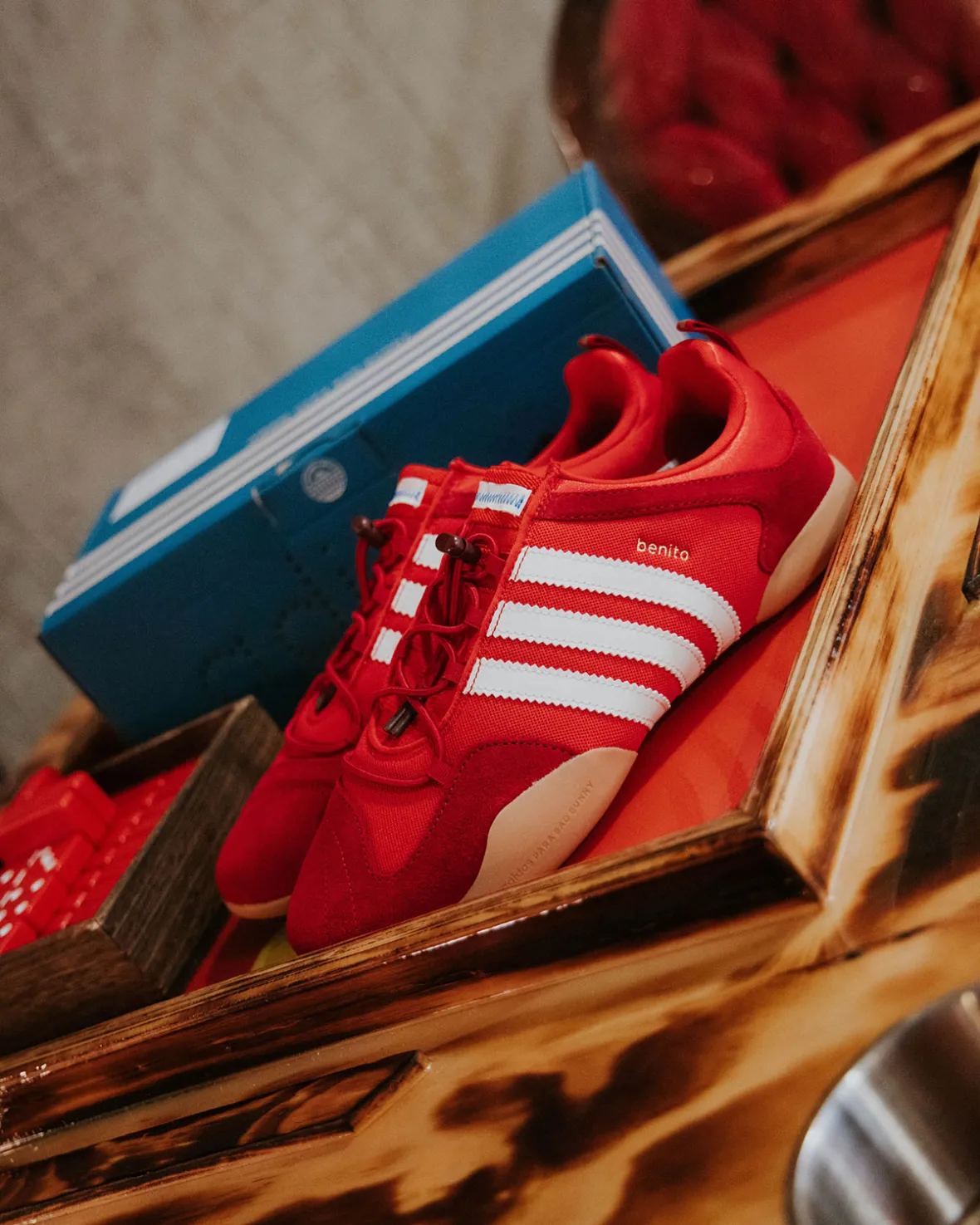 Bad Bunny adidas Ballerina Flamboyan KI7916 heel Benito gold branding and tan gum outsole detail 2026