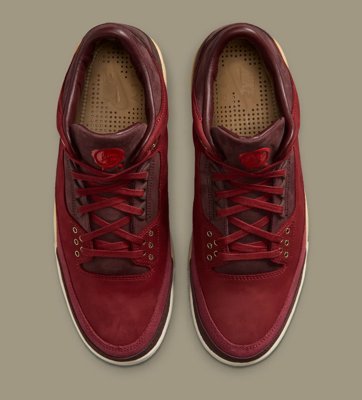 Air Jordan 3 Bin 23 Pinot Noir elephant print detail Metallic Gold heel Coconut Milk midsole sole