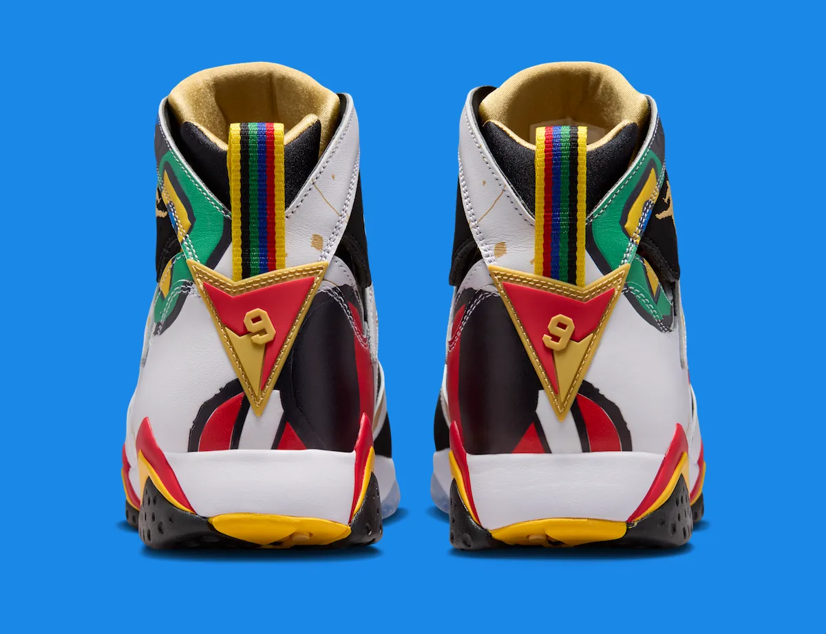 Air Jordan 7 Retro Miró 2026 sole detail translucent outsole Barcelona flag graphics bottom view