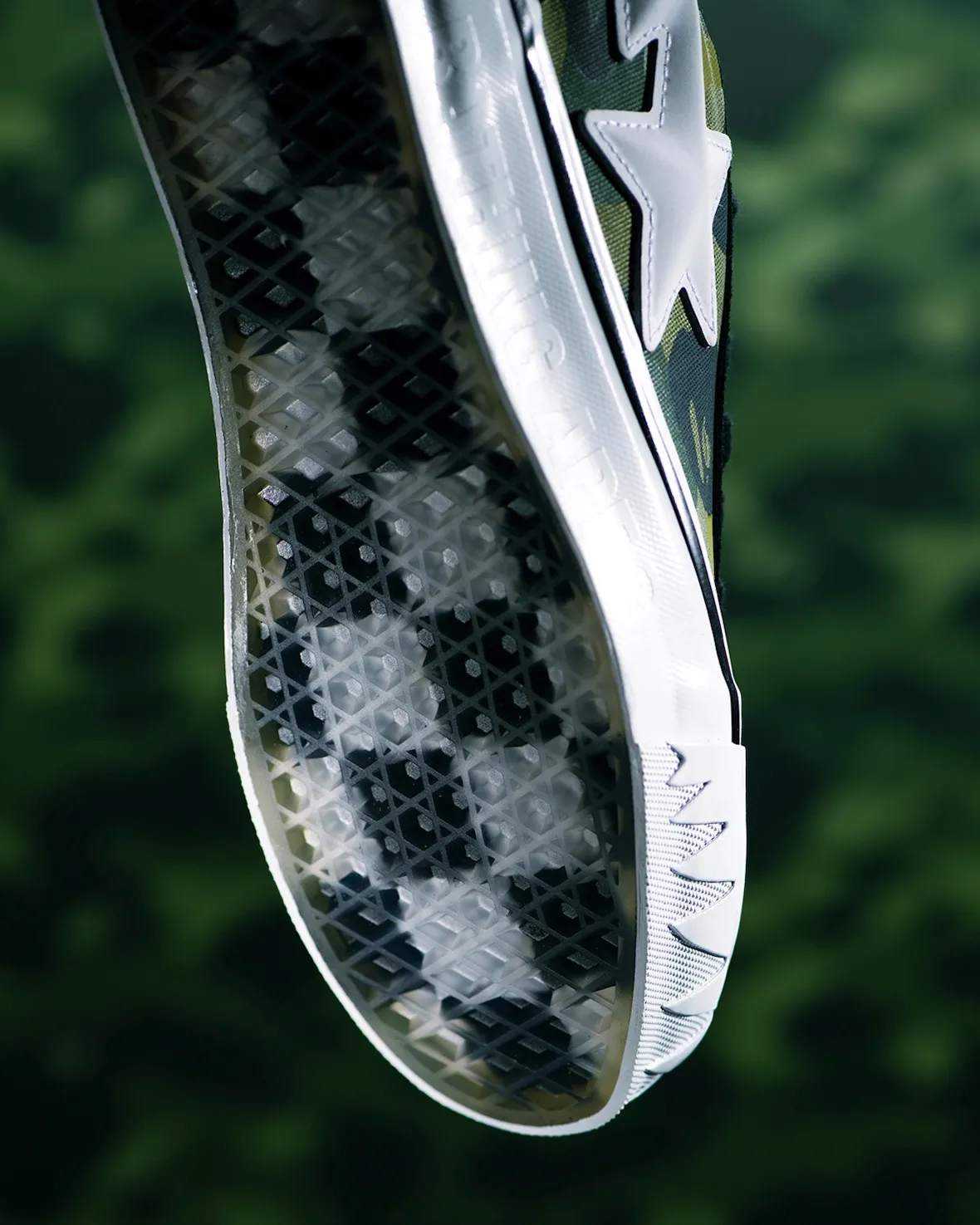 Close-up of the shark-teeth midsole detail on the BAPE x Vans Knu Skool outsole