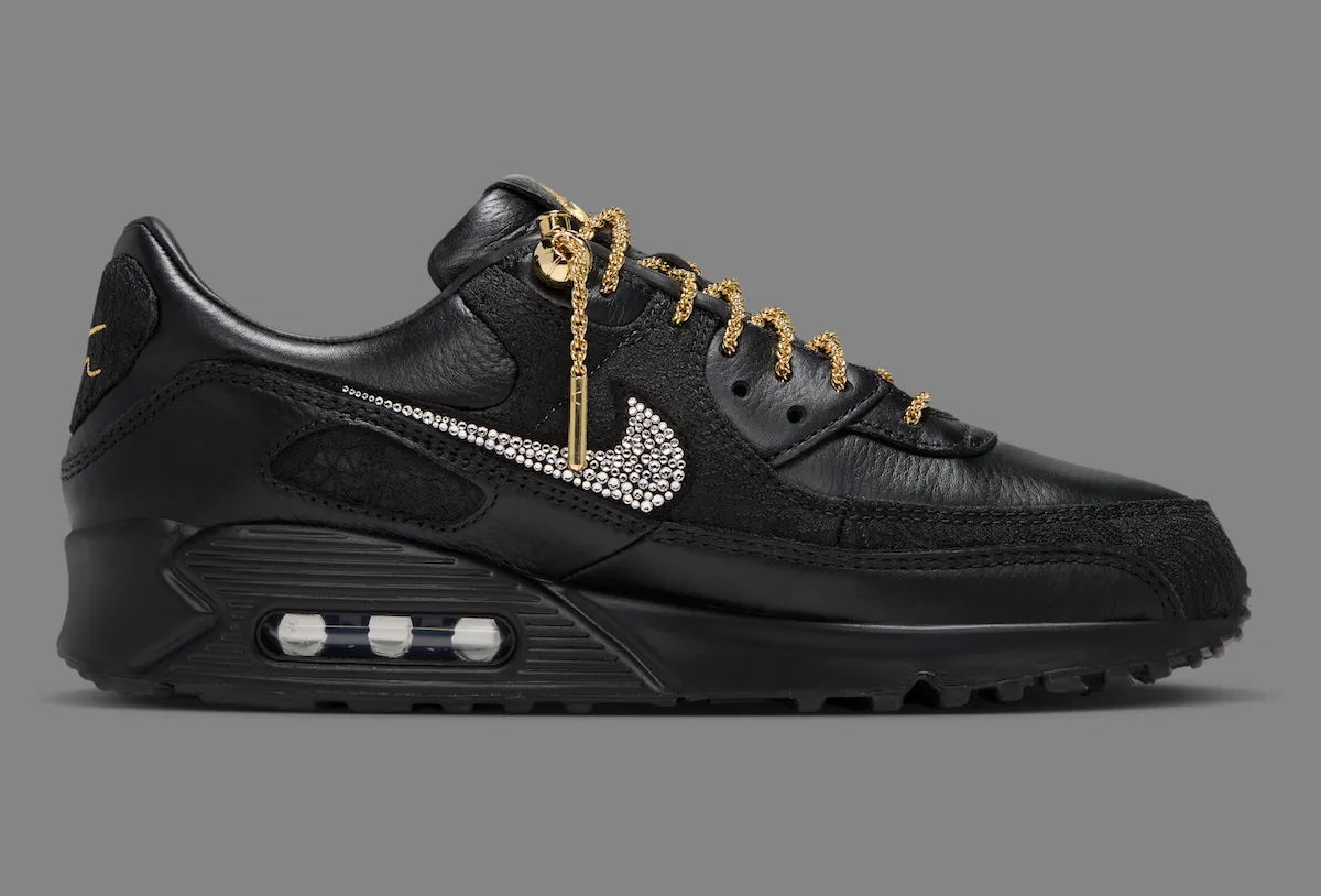 Victor Solomon x Nike Trophies Black collection detail crystal Swoosh chain laces