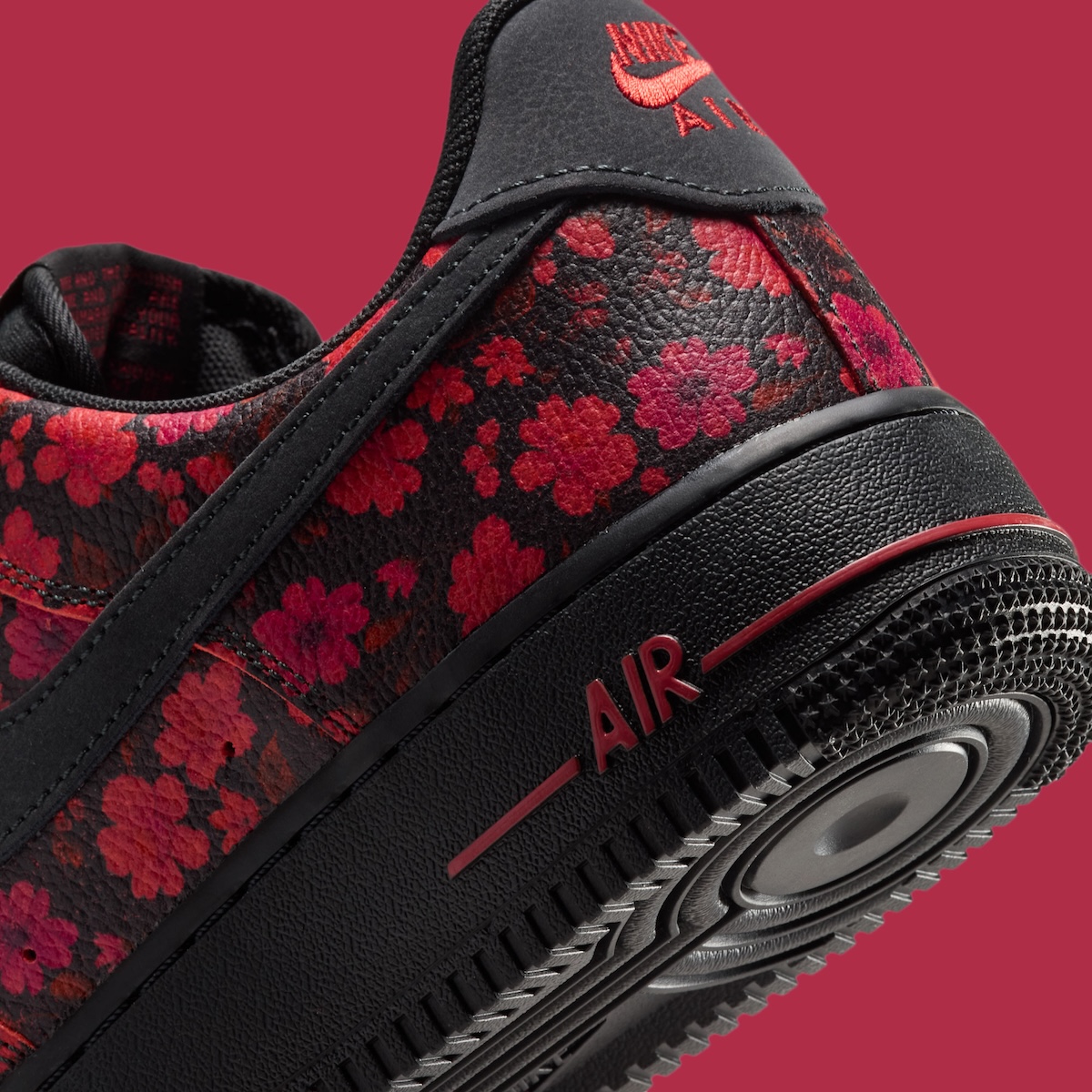 Nike Air Force 1 Low Floral IR8617-900 2026 red pink burgundy embroidery on black leather
