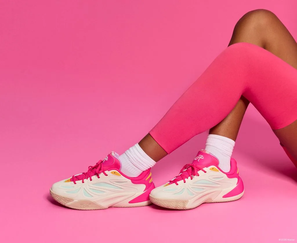 Reebok Angel Reese 1 Barbie chalk pink purple colorway on-foot lifestyle shot 2026