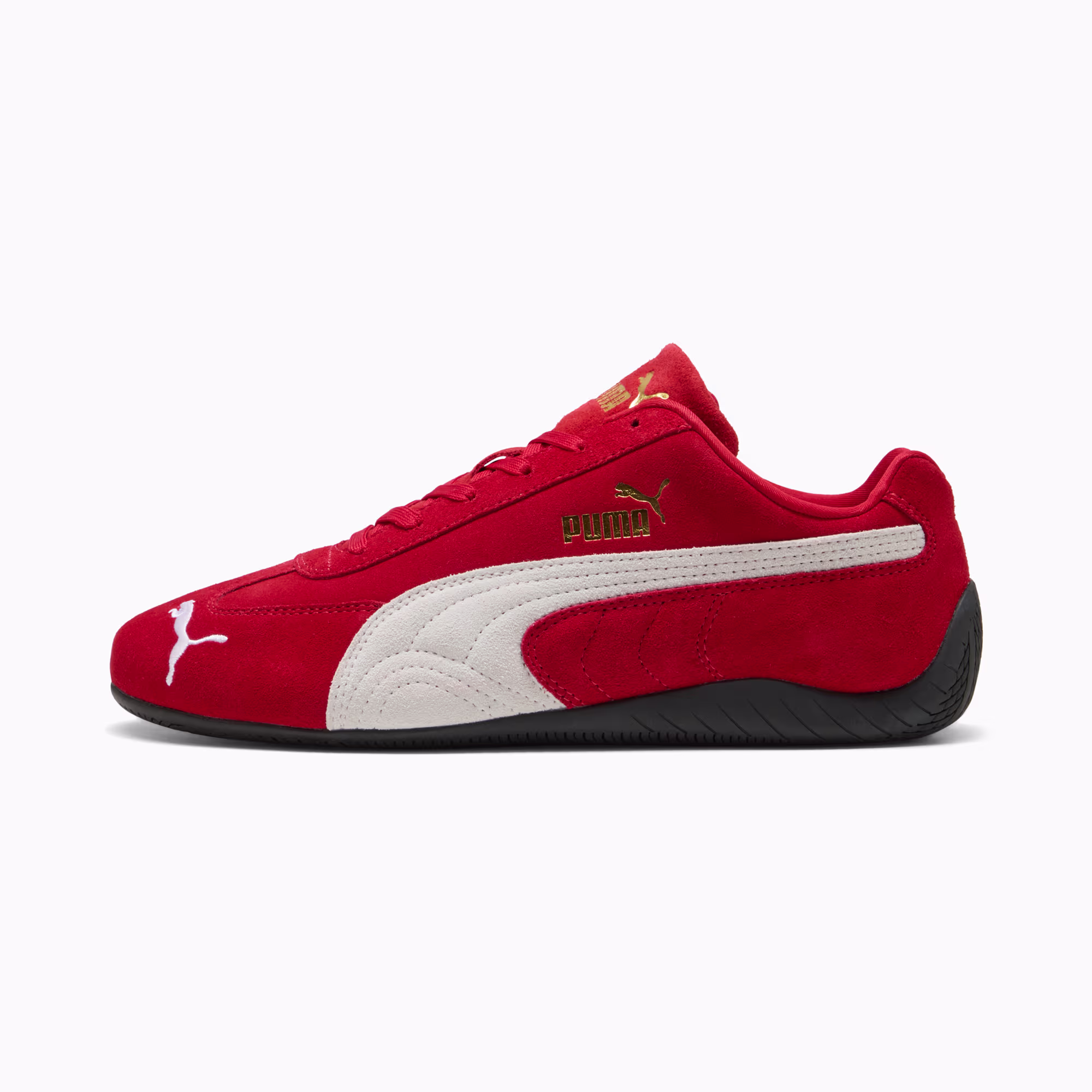 Puma Speedcat suede colourway detail shot showing flat heel and rounded toe construction