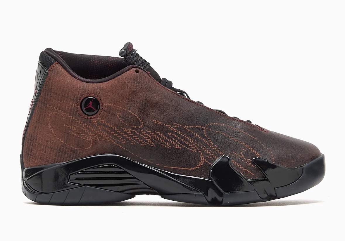 Mowalola Air Jordan 14 oversized script branding and Ferrari-inspired outsole detail