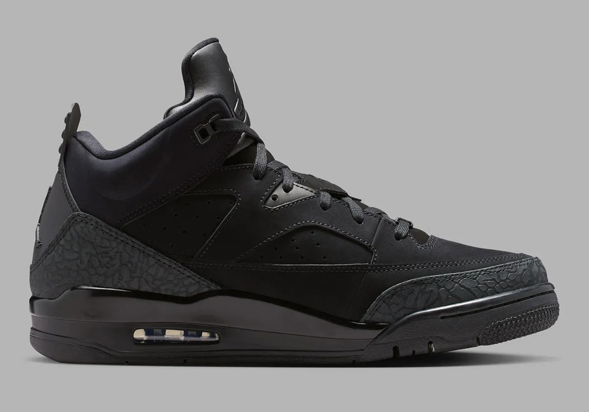Jordan Son of Mars Low Black Cat heel view showing Air Jordan 6 heel tab and visible Air unit