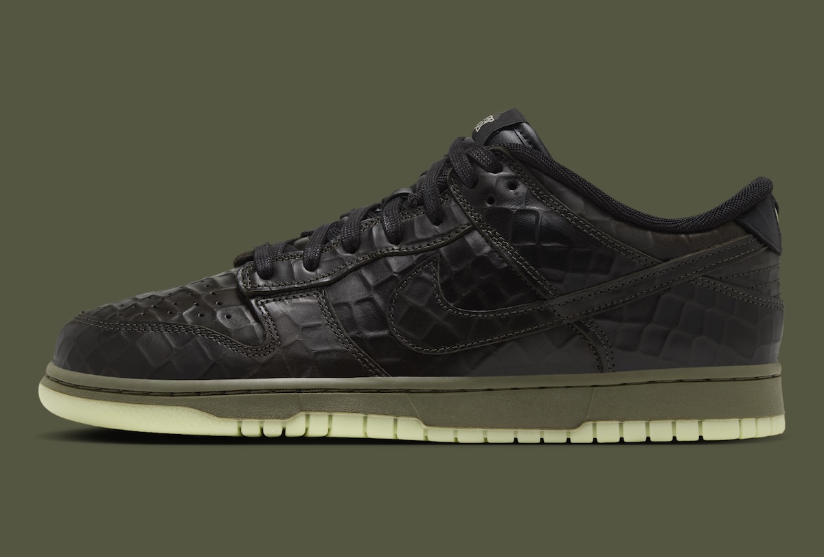 Nike Dunk Low Shibuya Halloween IX5169-300 bog green croc leather with eyes on the heel