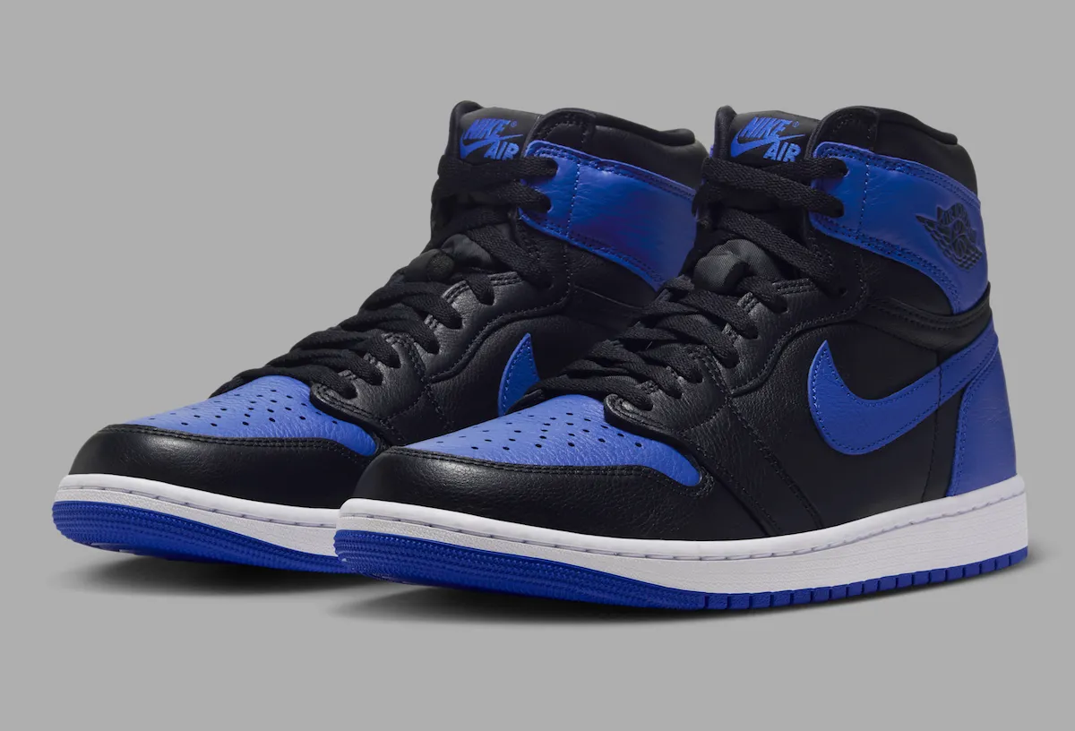 Air Jordan 1 High OG Royal 2026 official photo in black and Game Royal leather, style code IQ5495-005