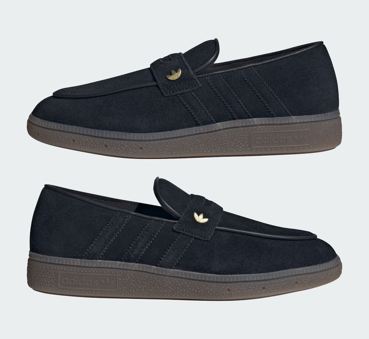 adidas Handball Spezial Loafer Core Black Gum KJ0641 suede slip-on with Trefoil strap