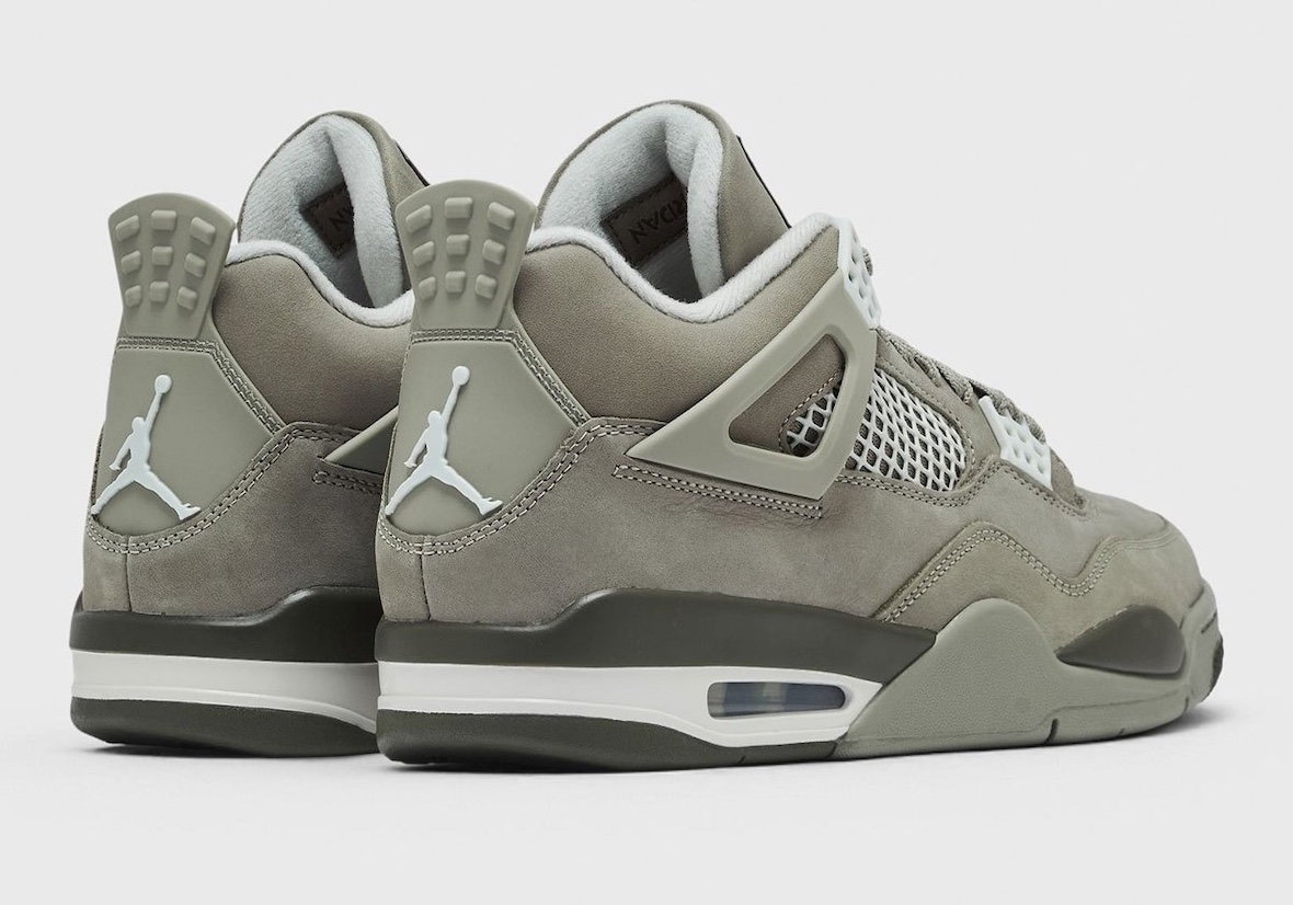 Air Jordan 4 Light Army heel view showing olive Jumpman and grey wings
