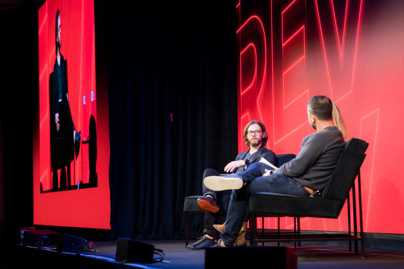 Adam Abernathy being interviewed at Yext RKO in Washington, DC 2023