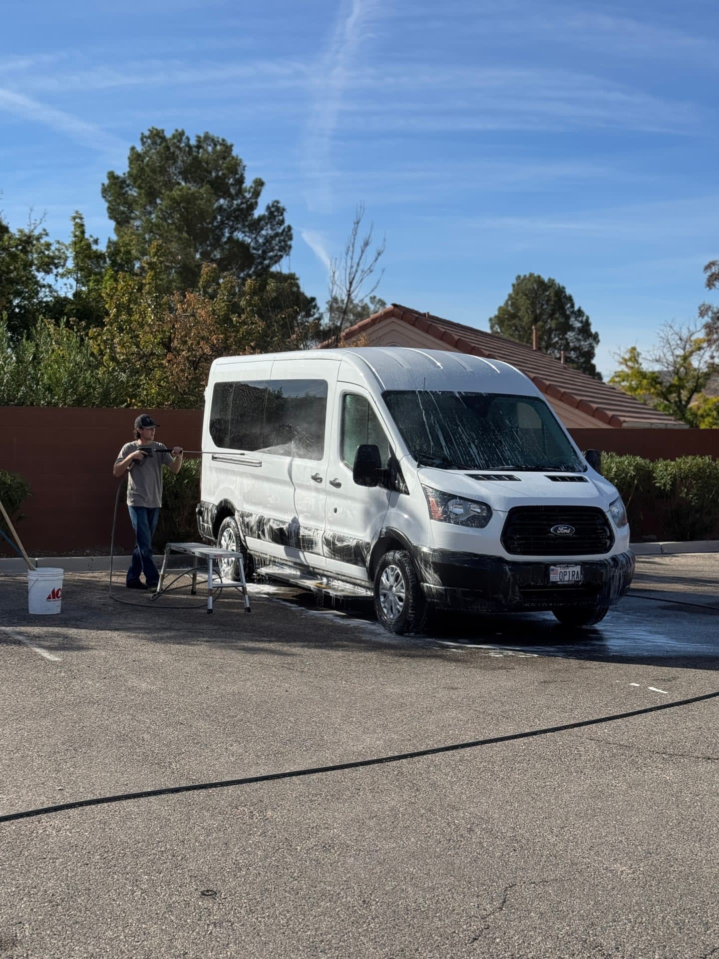 Mobile foam wash on a Ford Transit van