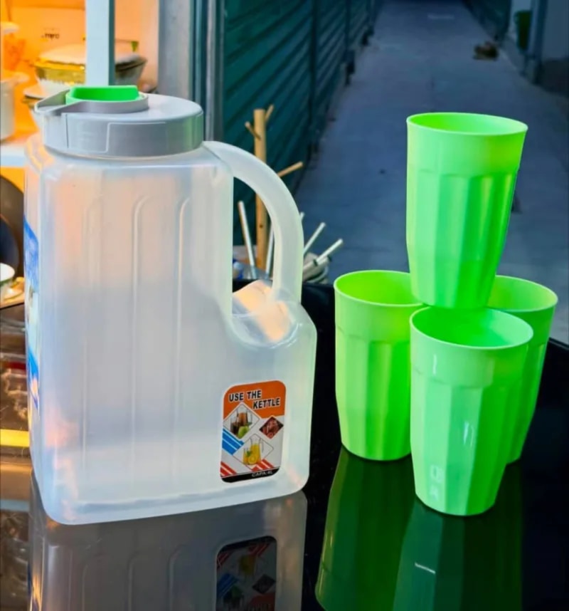 Plastic Jug and glass