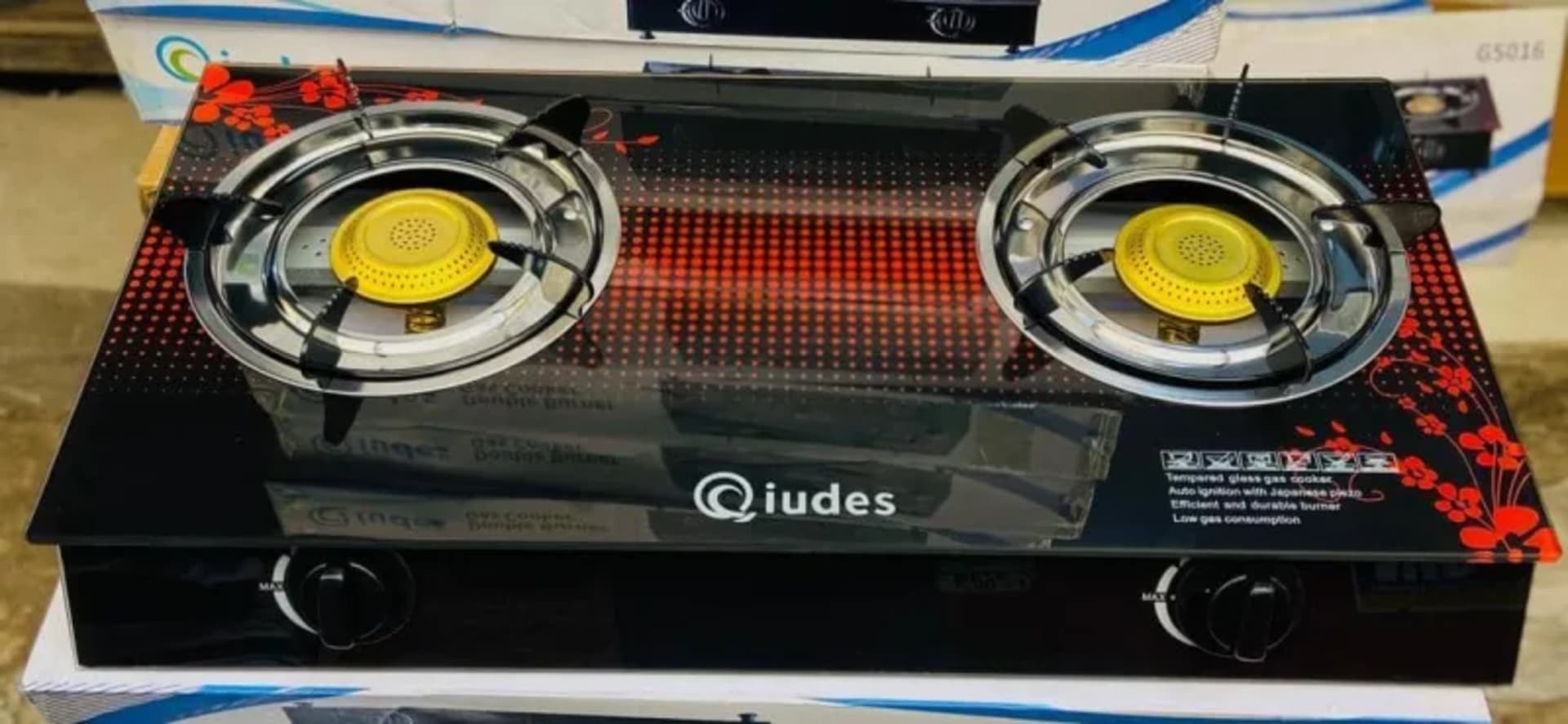 Qiudes 2-Burner Tempered Glass Gas Stove