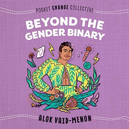 Purple book cover of Beyond the Gender Binary in a stylized jean fabric with an androgynous POC in the center