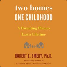 Orange book cover from Two Homes One Childhood, a guide to everlasting co-parenting