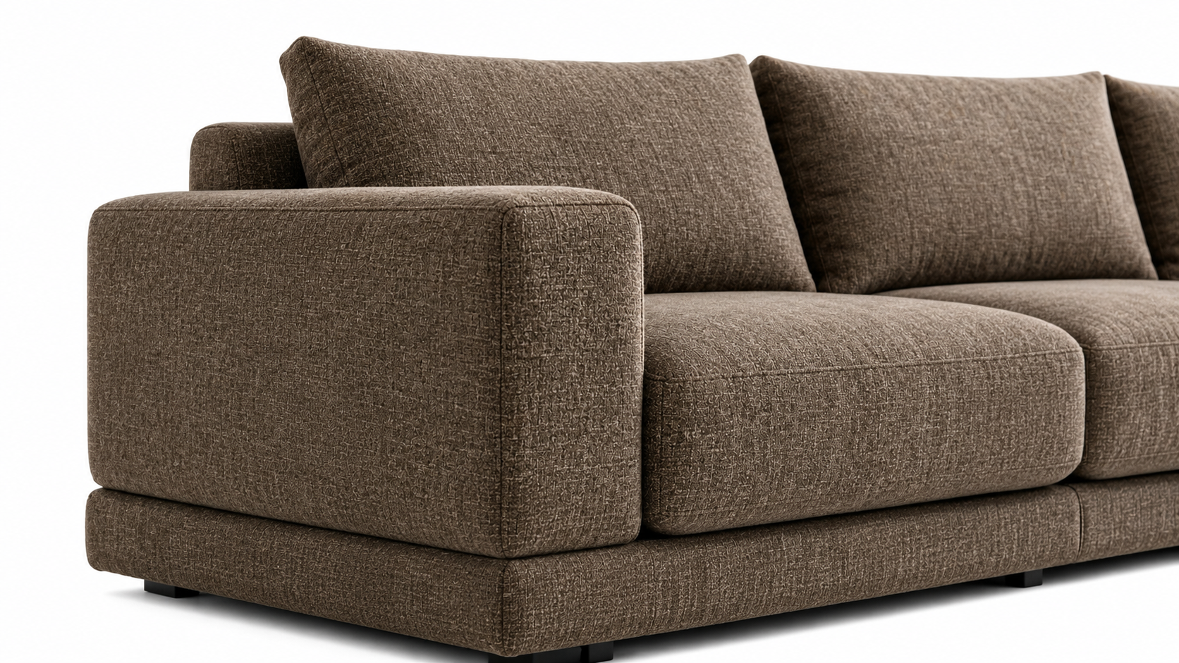 VELTRANO Luxury Sofa in Warm Taupe Bouclé Fabric with Matte Black MS Legs by MERAKI — view 3