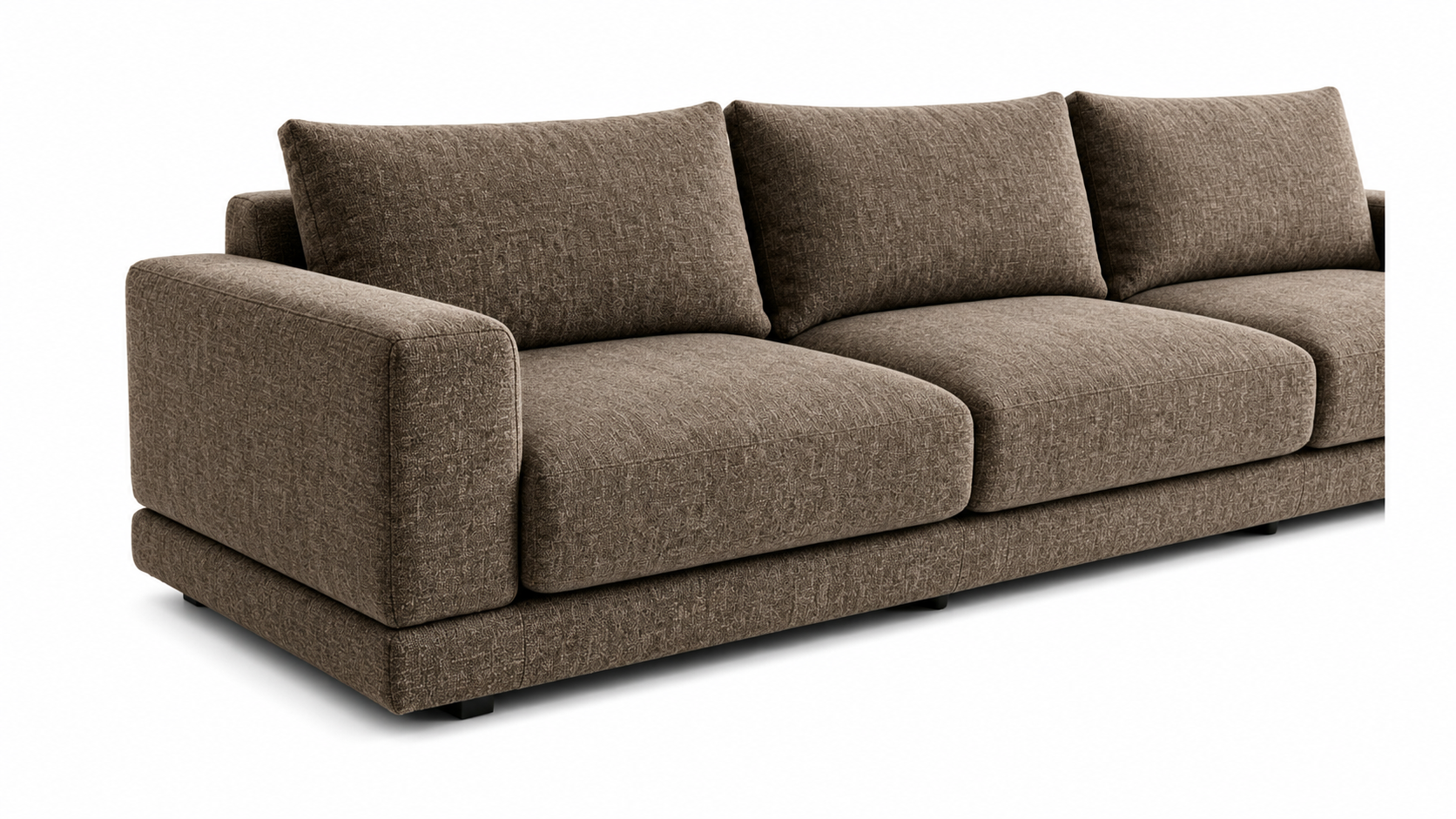 VELTRANO Luxury Sofa in Warm Taupe Bouclé Fabric with Matte Black MS Legs by MERAKI — view 4