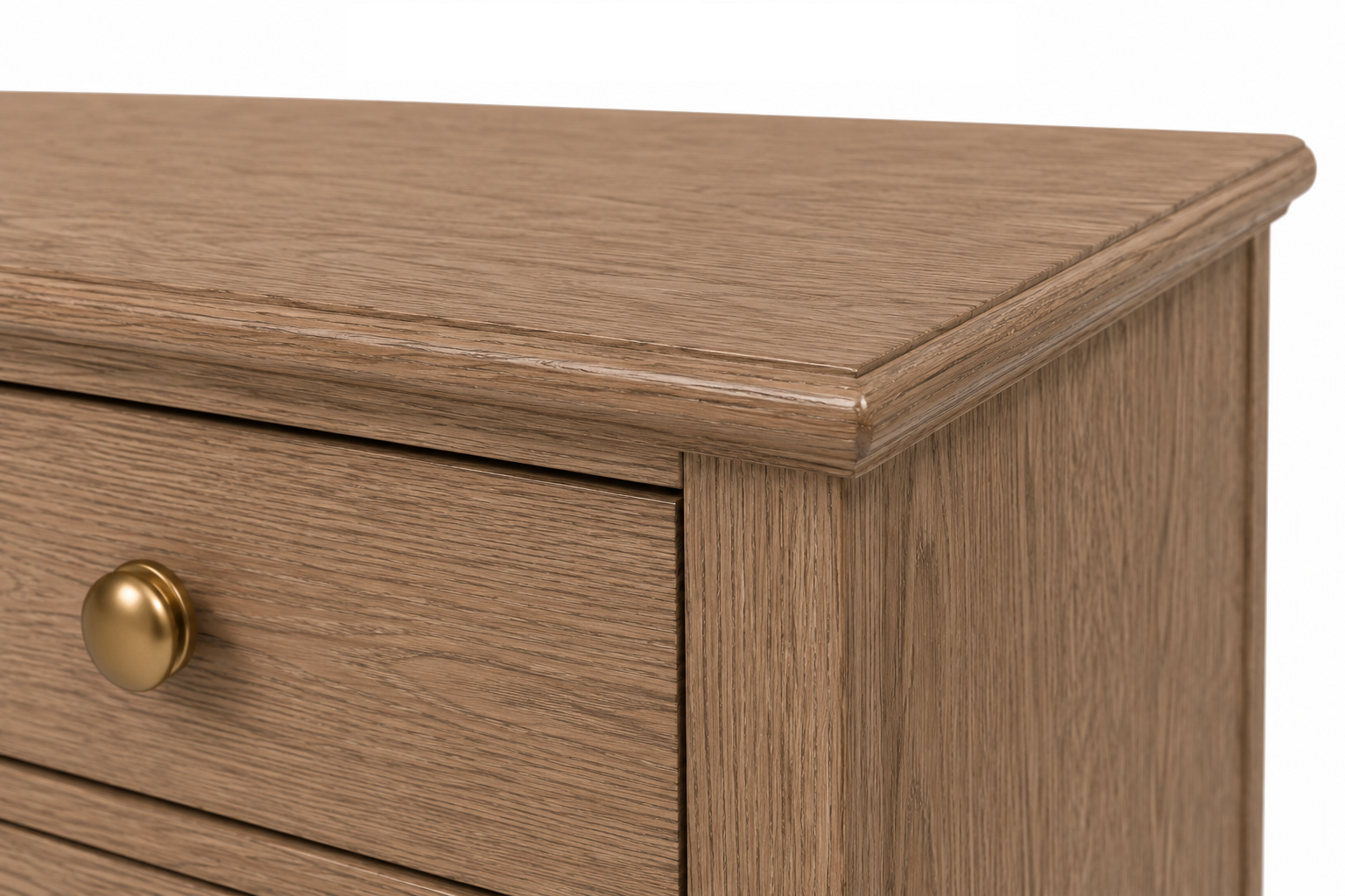 BELMONT Luxury Oak Veneer Dresser with Six Soft-Close Drawers, Solid Oak Legs and Brushed Brass Hardware by MERAKI — view 3
