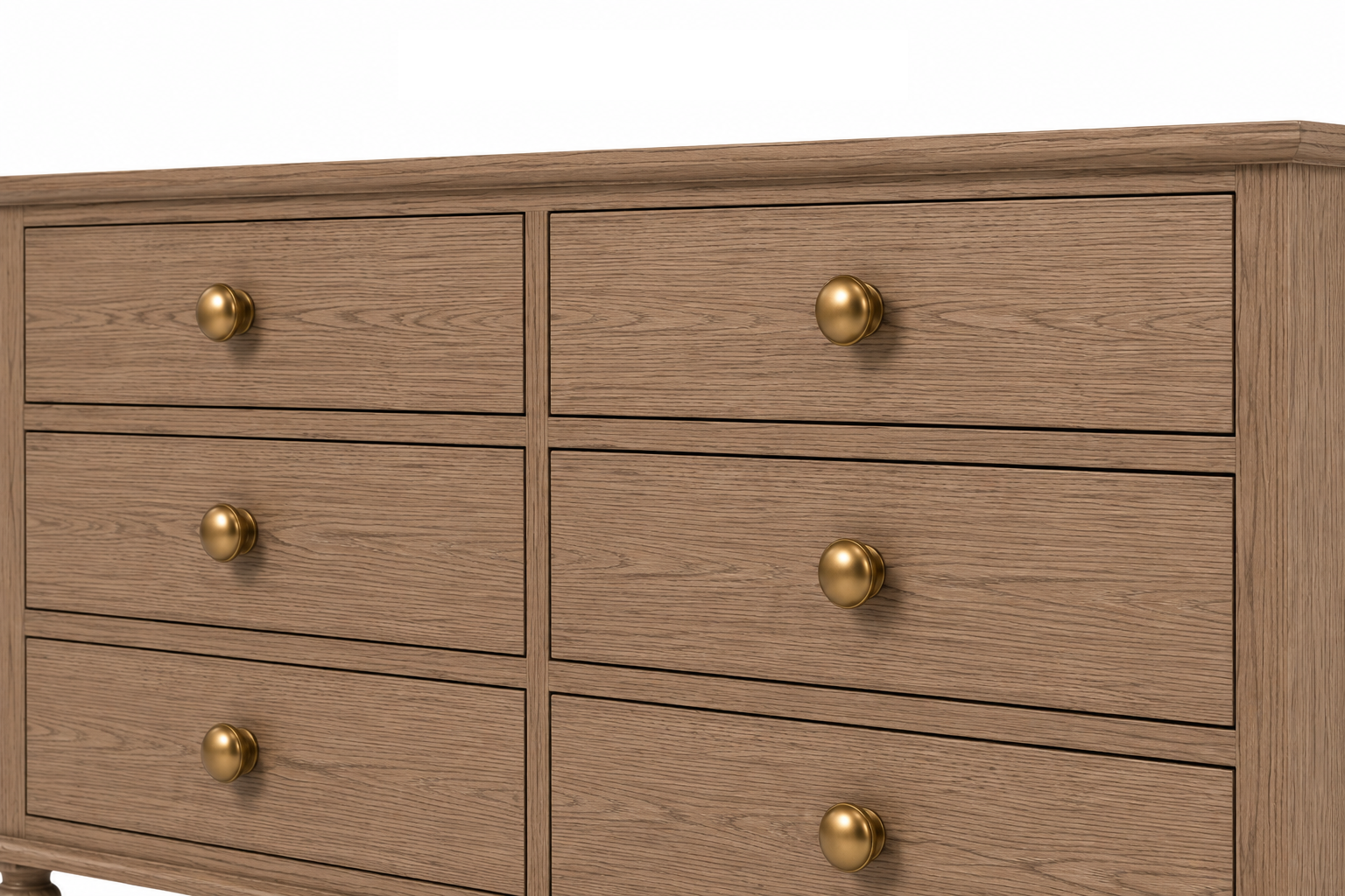BELMONT Luxury Oak Veneer Dresser with Six Soft-Close Drawers, Solid Oak Legs and Brushed Brass Hardware by MERAKI — view 4