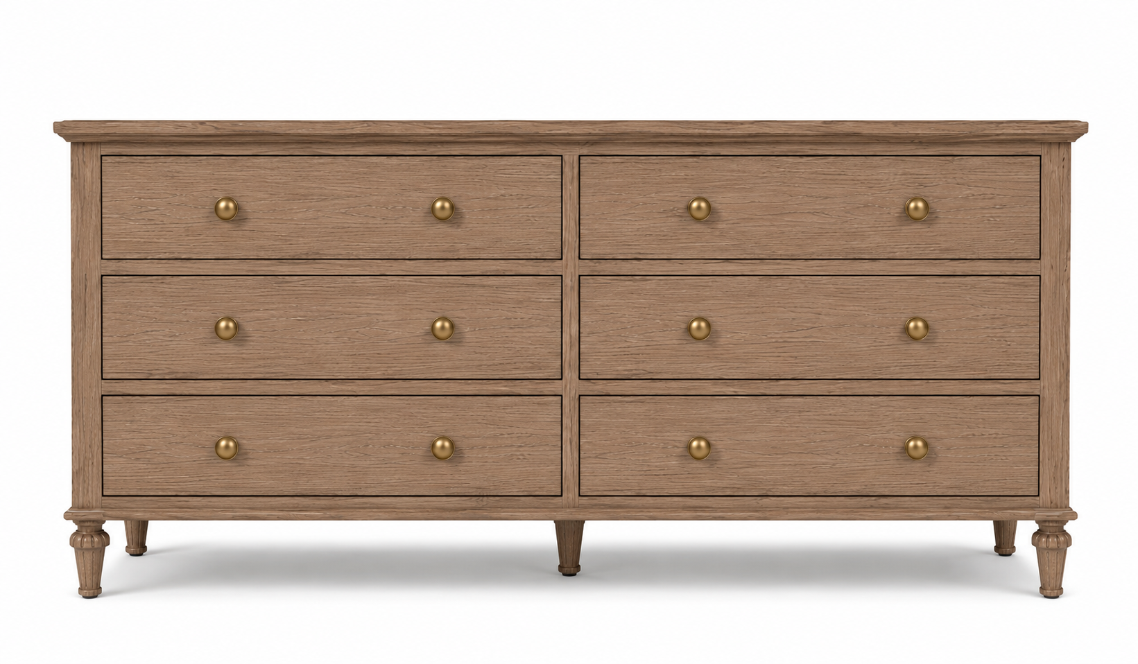 BELMONT Luxury Oak Veneer Dresser with Six Soft-Close Drawers, Solid Oak Legs and Brushed Brass Hardware by MERAKI — view 5