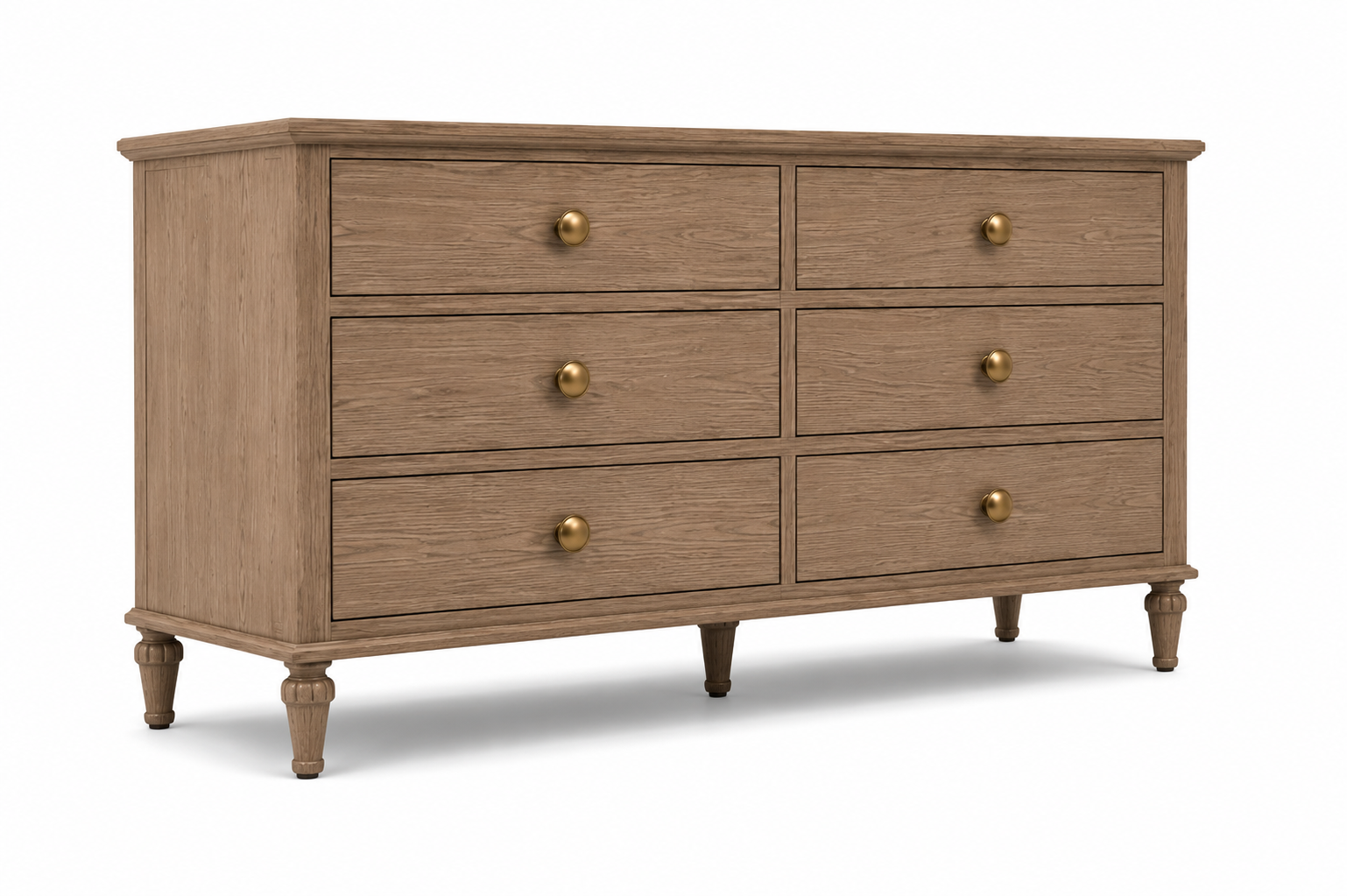 BELMONT Luxury Oak Veneer Dresser with Six Soft-Close Drawers, Solid Oak Legs and Brushed Brass Hardware by MERAKI — view 6