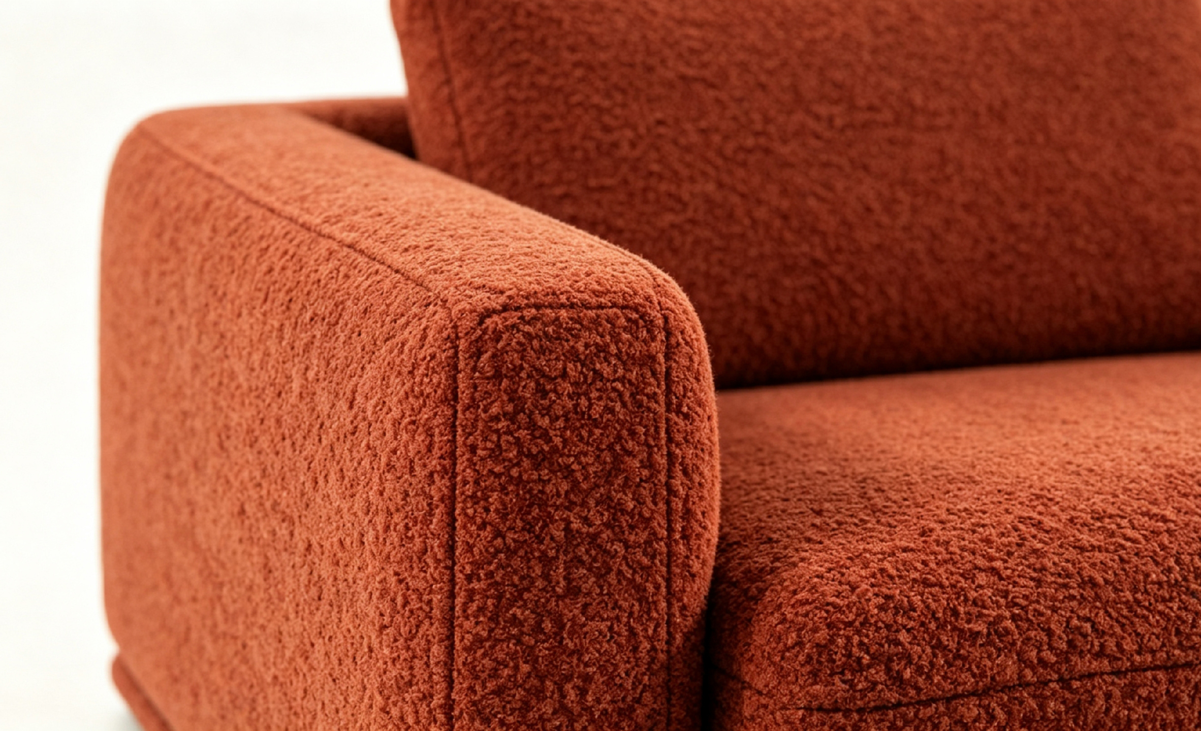 AUREVIO Luxury Designer Sofa with Burnt Terracotta Bouclé Fabric and Fully Upholstered Base by MERAKI — view 3