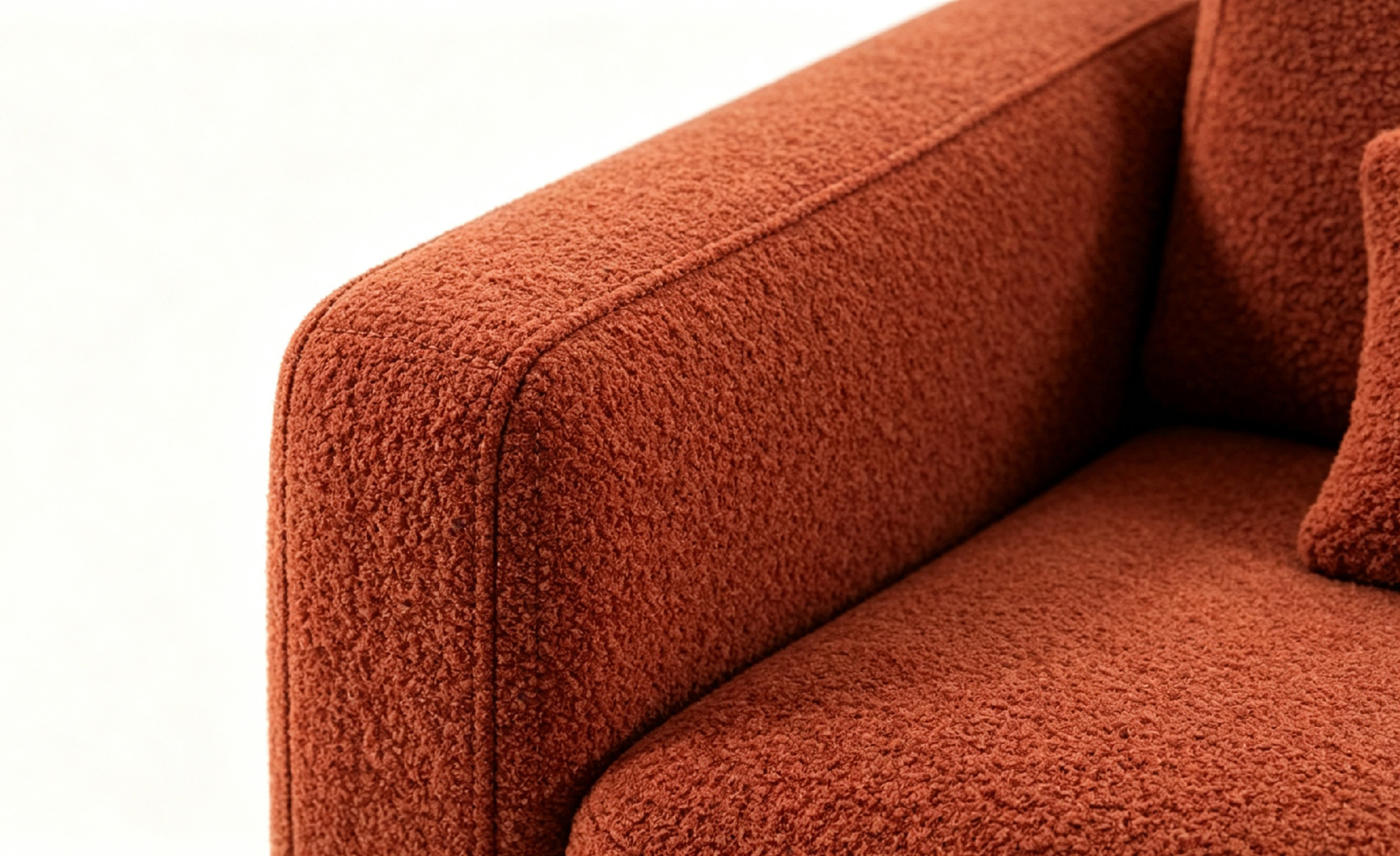 AUREVIO Luxury Designer Sofa with Burnt Terracotta Bouclé Fabric and Fully Upholstered Base by MERAKI — view 5