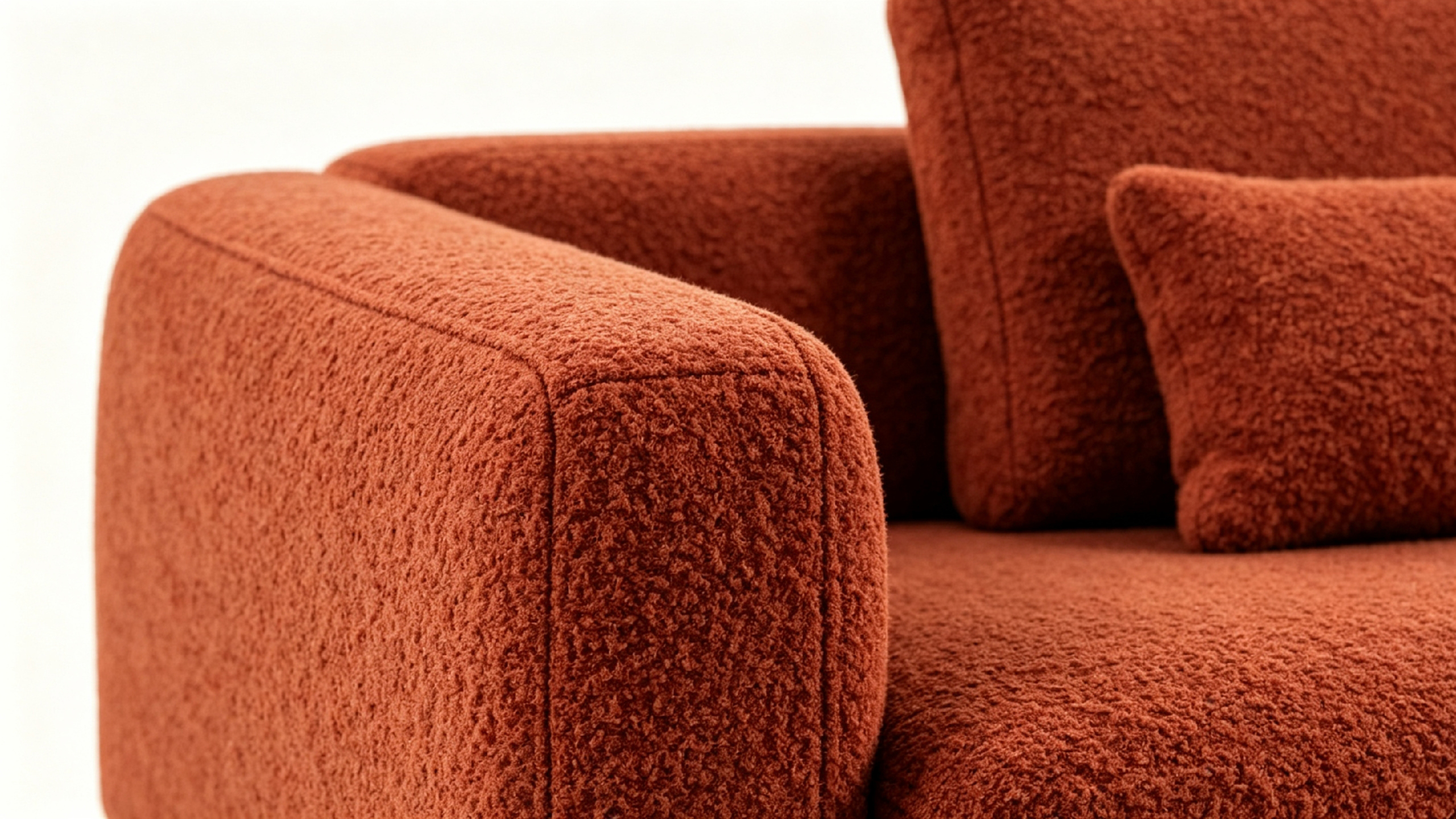 AUREVIO Luxury Designer Sofa with Burnt Terracotta Bouclé Fabric and Fully Upholstered Base by MERAKI — view 4