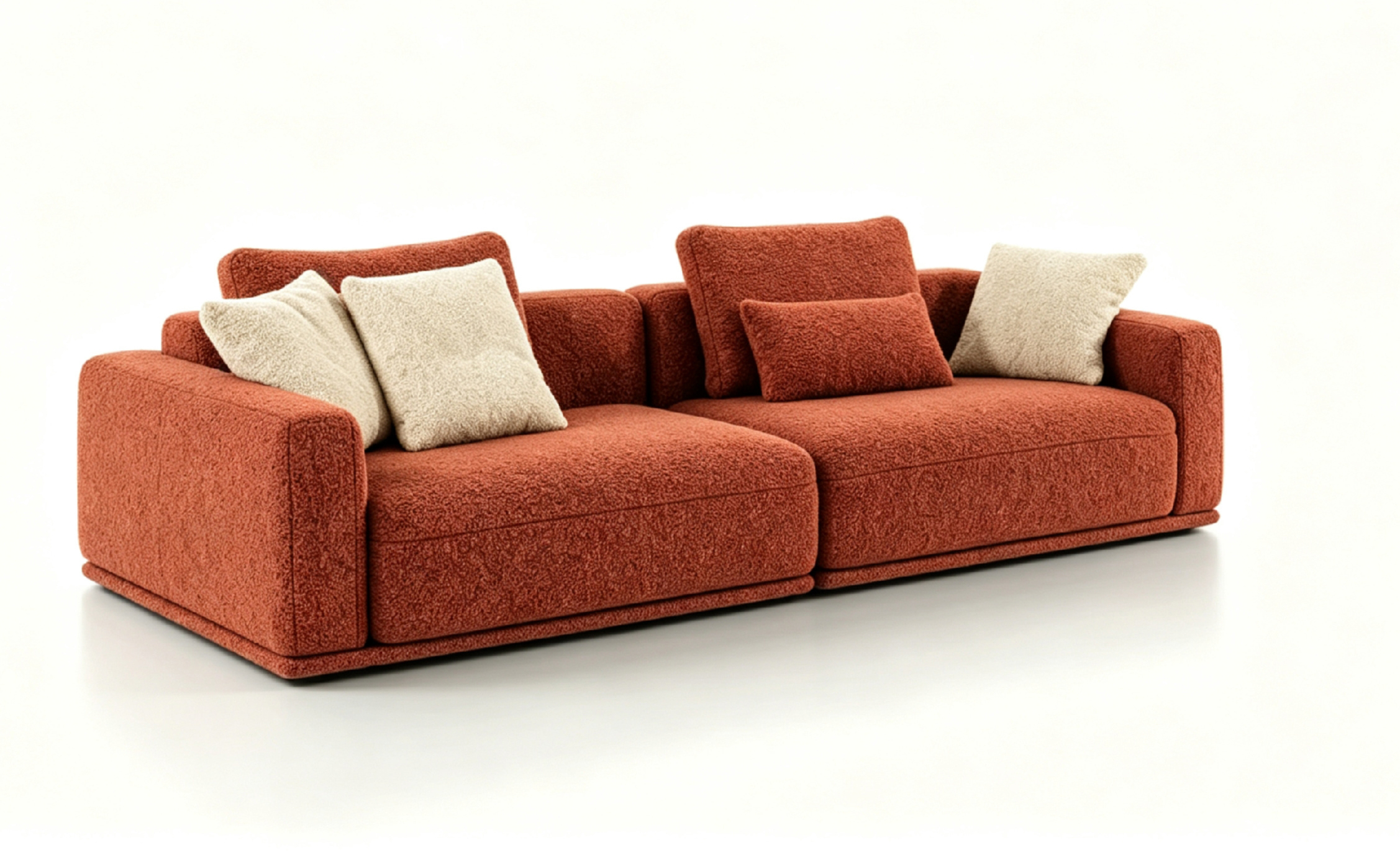 AUREVIO Luxury Designer Sofa with Burnt Terracotta Bouclé Fabric and Fully Upholstered Base by MERAKI — view 7