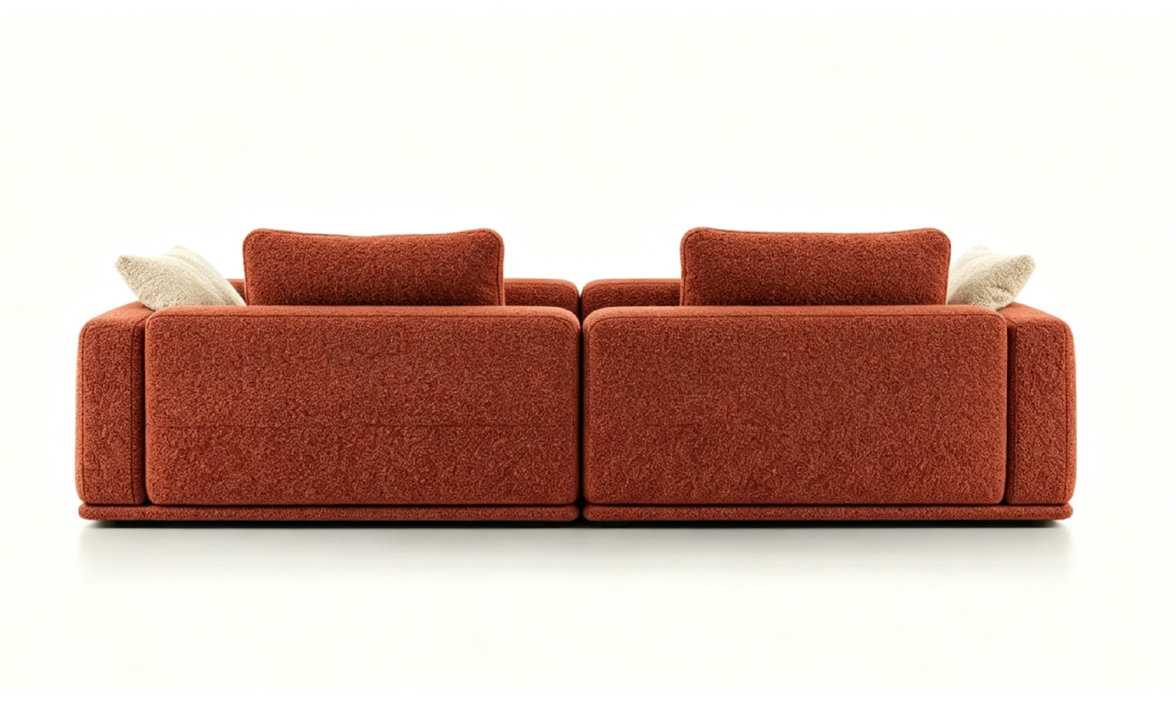 AUREVIO Luxury Designer Sofa with Burnt Terracotta Bouclé Fabric and Fully Upholstered Base by MERAKI — view 9