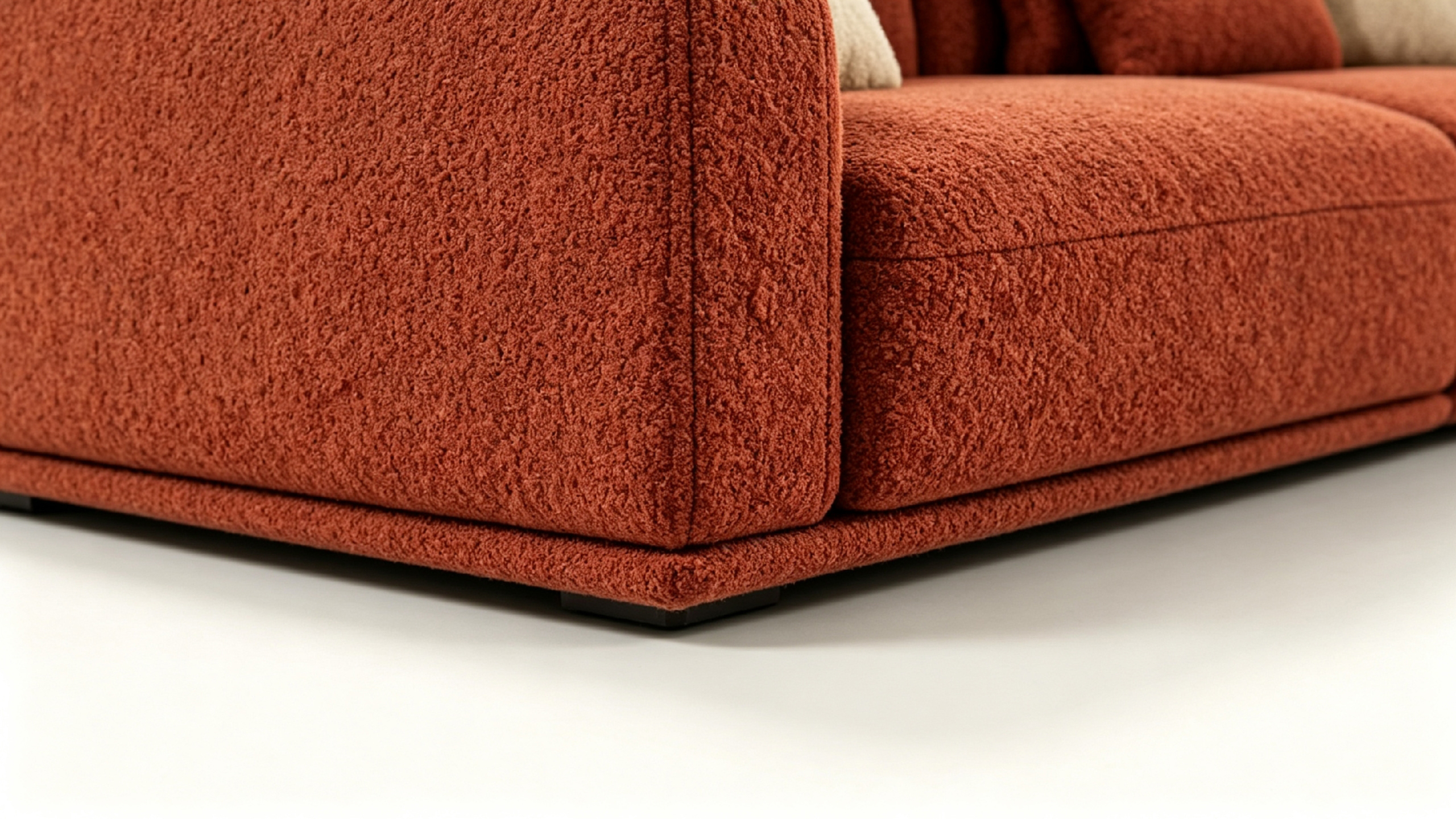 AUREVIO Luxury Designer Sofa with Burnt Terracotta Bouclé Fabric and Fully Upholstered Base by MERAKI — view 8