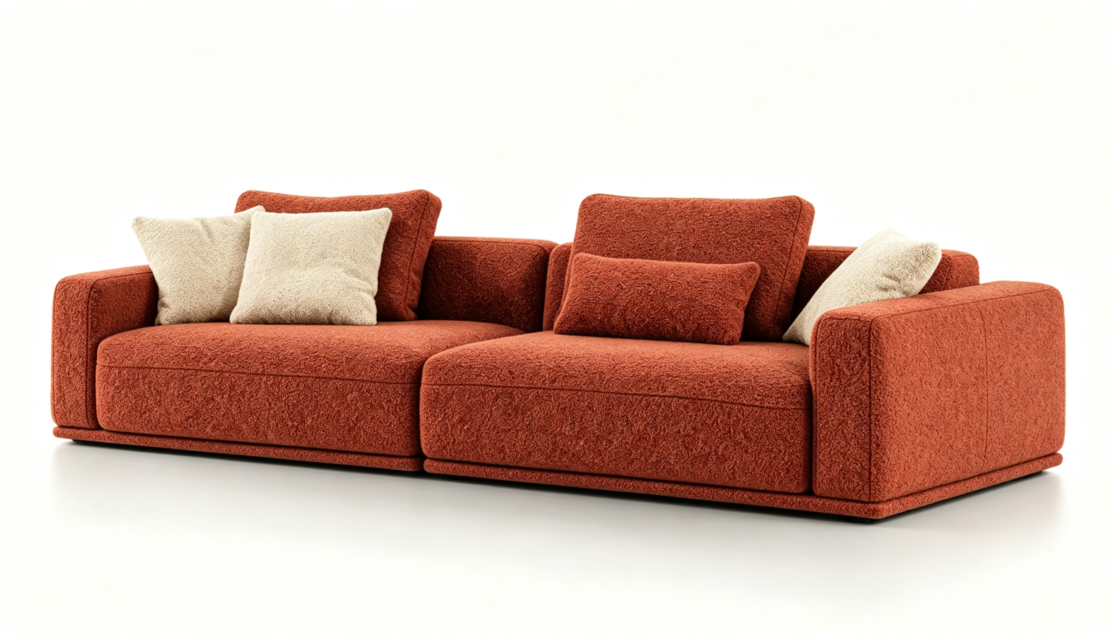 AUREVIO Luxury Designer Sofa with Burnt Terracotta Bouclé Fabric and Fully Upholstered Base by MERAKI — view 11