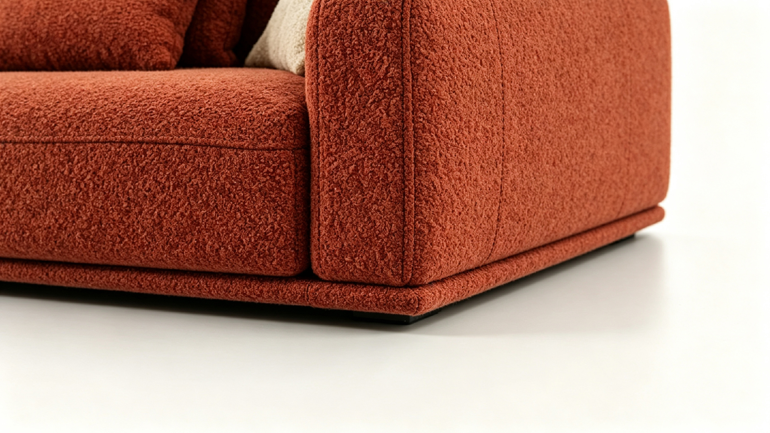 AUREVIO Luxury Designer Sofa with Burnt Terracotta Bouclé Fabric and Fully Upholstered Base by MERAKI — view 12