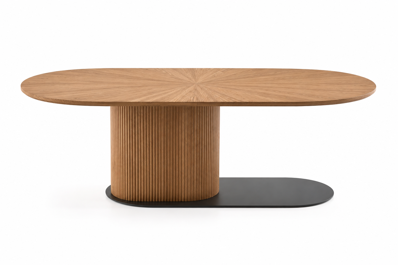 ALDORAN Luxury Oval Dining Table with Handcrafted Sunburst Oak Veneer Top and Solid Oak Fluted Pedestal by MERAKI — view 5