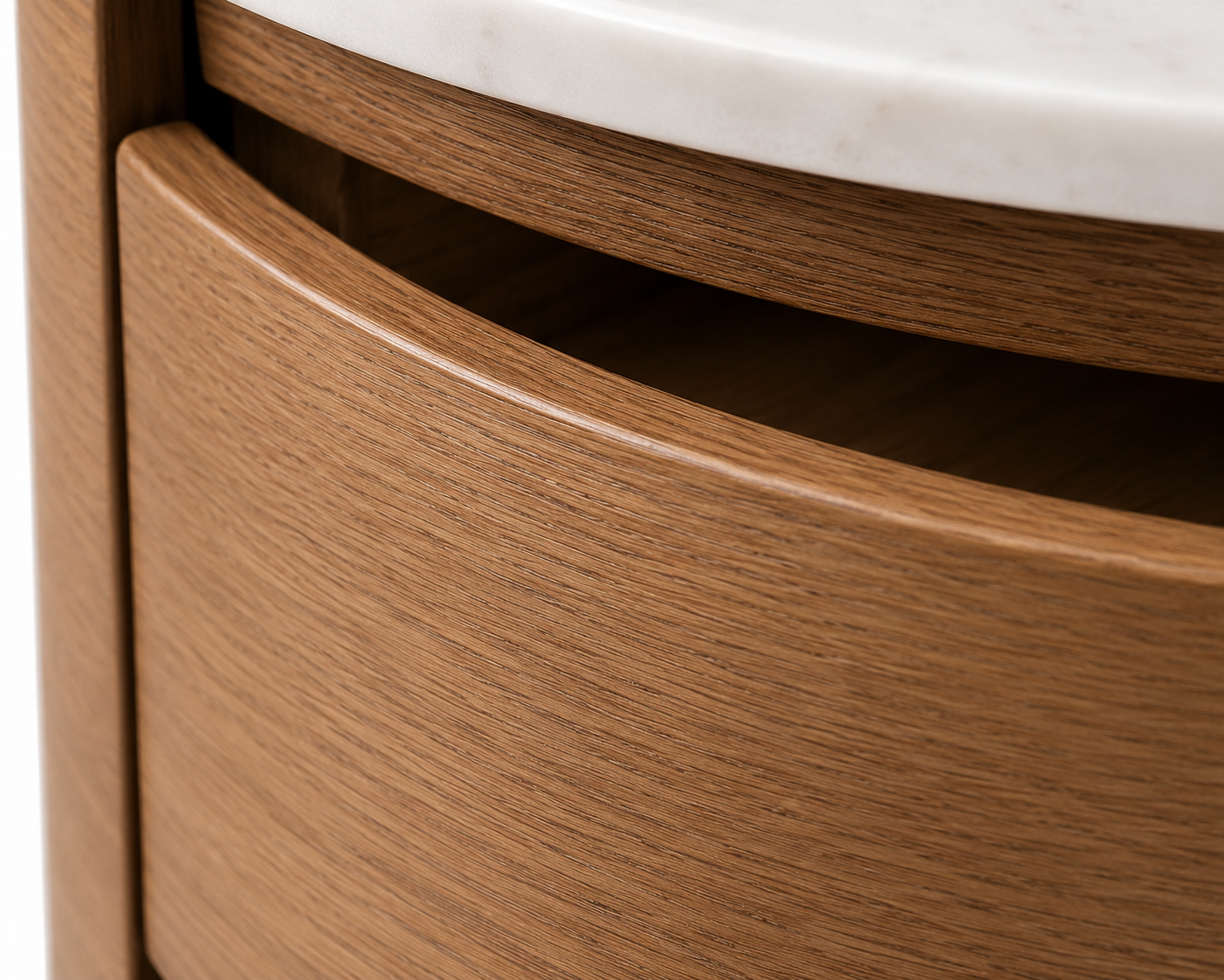 SORANO Luxury Night Table with Natural White Marble Top, Natural Oak Veneer Finish and Dual Soft-Close Drawers by MERAKI — view 3