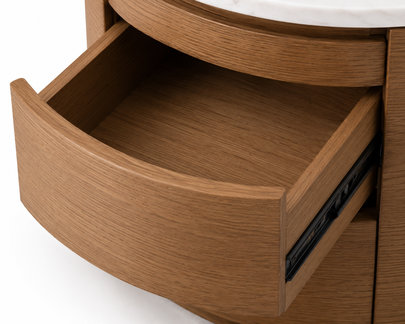 SORANO Luxury Night Table with Natural White Marble Top, Natural Oak Veneer Finish and Dual Soft-Close Drawers by MERAKI — view 4