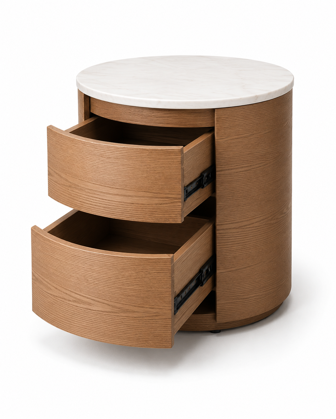 SORANO Luxury Night Table with Natural White Marble Top, Natural Oak Veneer Finish and Dual Soft-Close Drawers by MERAKI — view 5