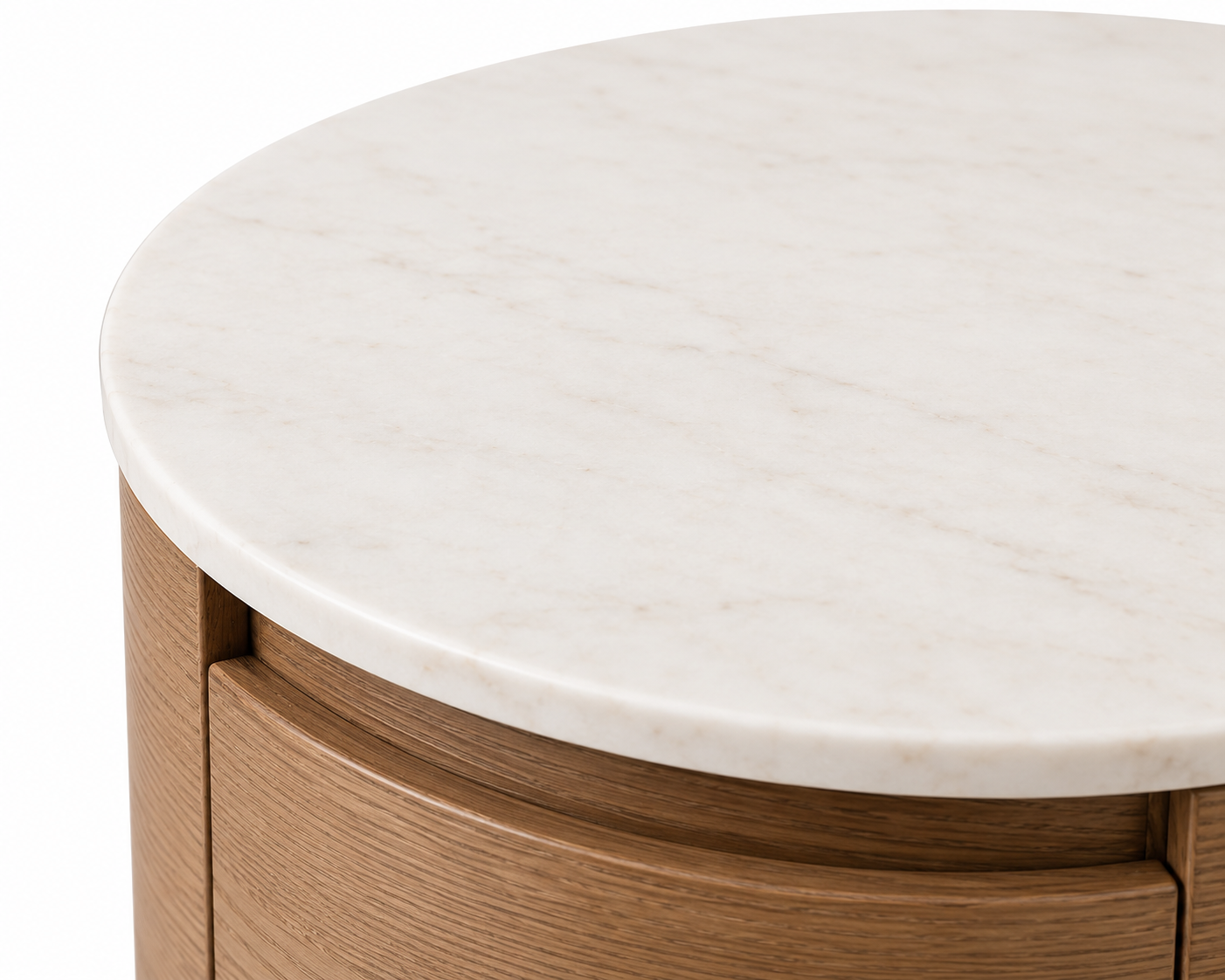 SORANO Luxury Night Table with Natural White Marble Top, Natural Oak Veneer Finish and Dual Soft-Close Drawers by MERAKI — view 8