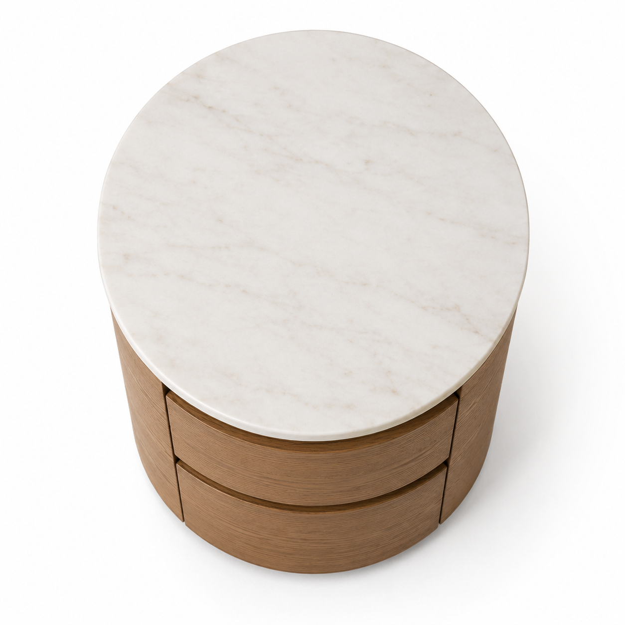 SORANO Luxury Night Table with Natural White Marble Top, Natural Oak Veneer Finish and Dual Soft-Close Drawers by MERAKI — view 12