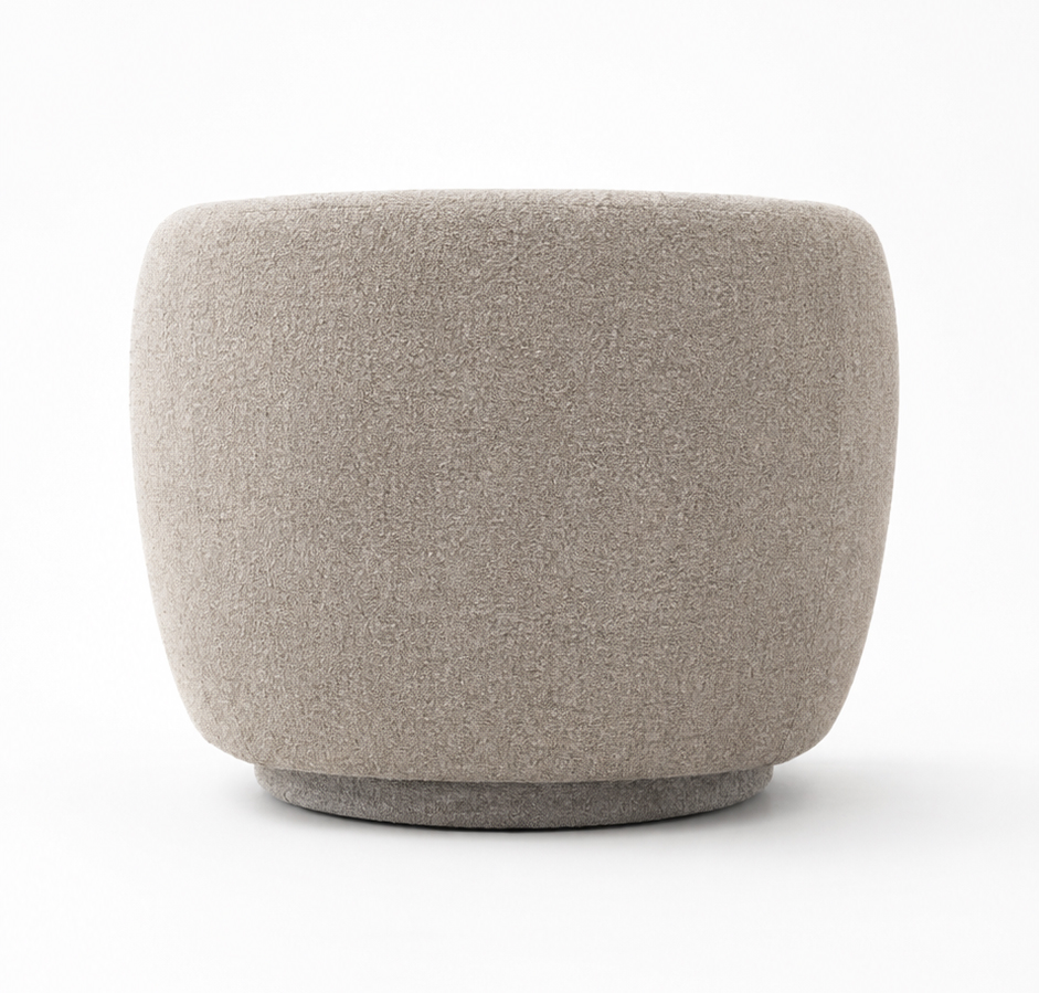 CALVENA luxury curved lounge chair with warm ivory textured upholstery, integrated arms and sculptural upholstered base — view 7