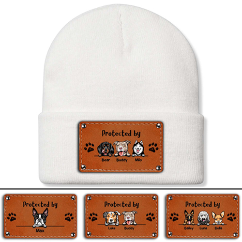 beanie hat print on leather white